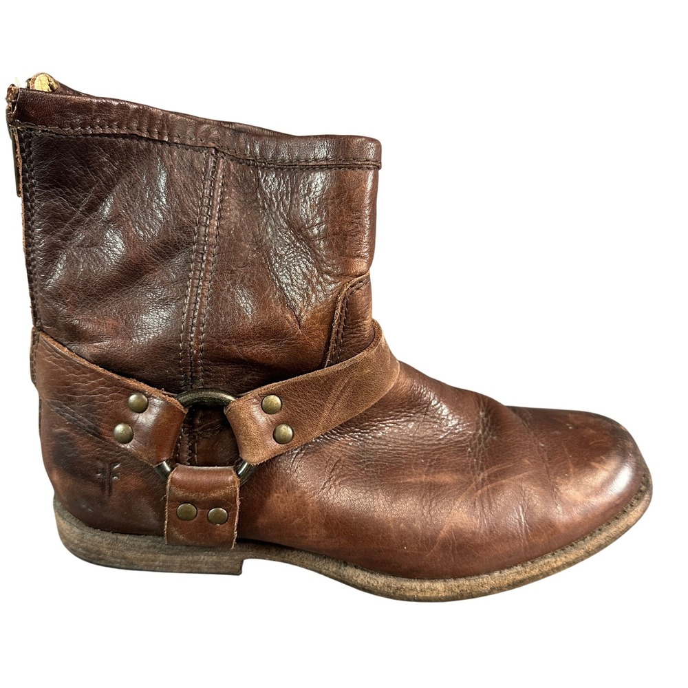 Frye Harness 8R Dark Brown Leather Short Ankle Boots Womens Size 7.5 B 77300